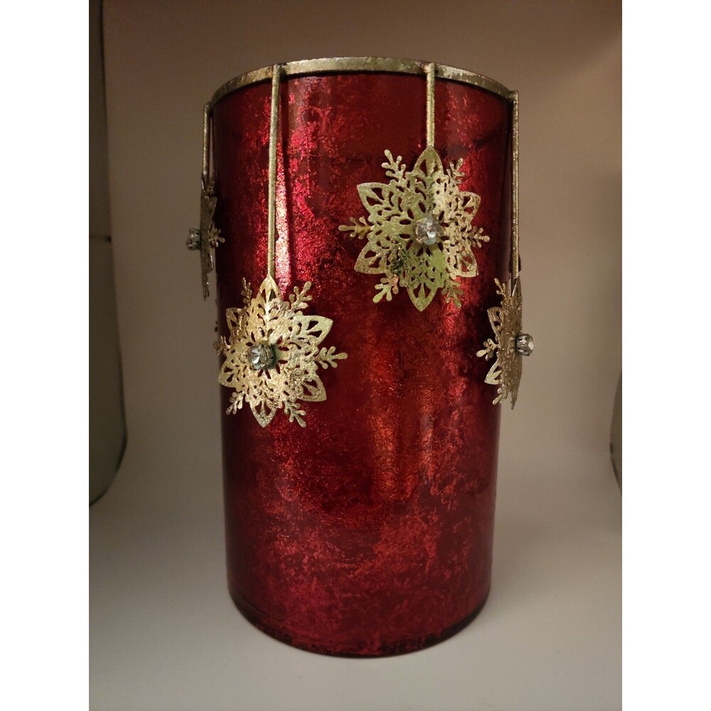 Lightscapes Universal Snowflakes & Gems Single Red Gold Candle Holder Vase EUC